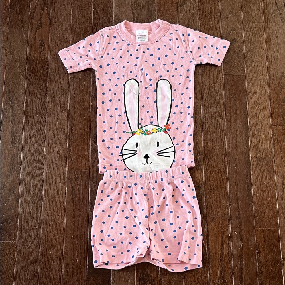 Hanna Andersson Pink Polka Dot Bunny Pajama Set